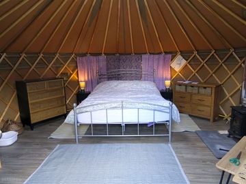 A king sized bed and electric lights inside the yurts (added by manager 28 feb 2024)