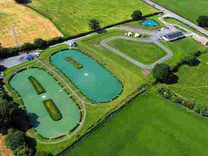 Aerial view of the campsite and fishing pools