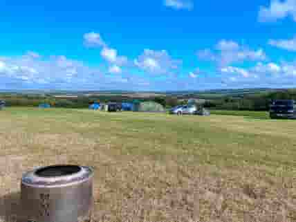 View from tent in the wild camping field