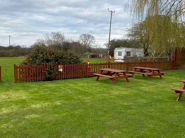 Pub garden looking onto the pitches (added by manager 24 Mar 2021)