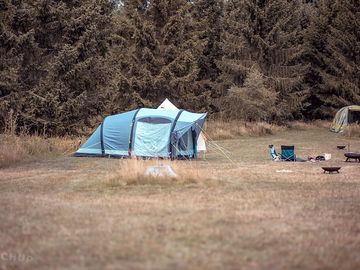 Non-electric grass tent pitch