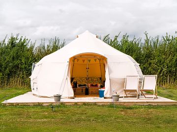 Looking towards the bell tent. photo taken by boutique camping.