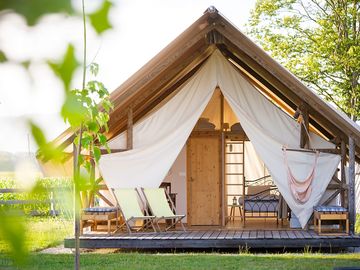 Glamping tent with covered deck
