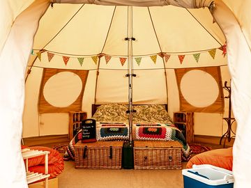 Looking into the bell tent. photo taken by boutique camping.
