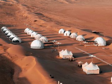 The outside view reflects the camp's aesthetic