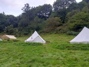 Bell tents are just below the woodland and have their own picnic space