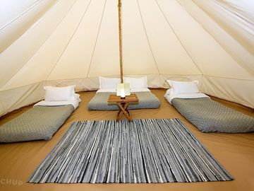 Bell tent with one double and two single beds