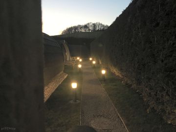 Luxury glamping pods by night.