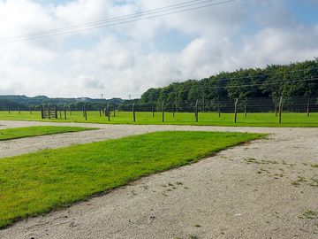 South-facing pitches with woodland backdrop