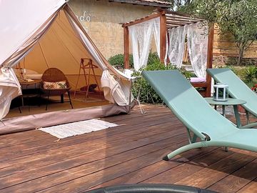 Decking with sunloungers