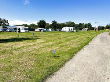 Neatly mown camping field