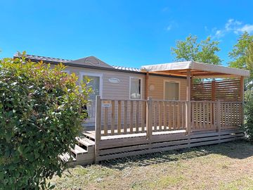 Caravan exterior with decking