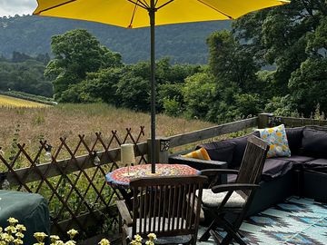 Terrace overlooking wooded hills