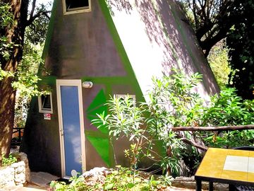 Alfresco seating at the cabin