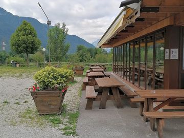 Outside the restaurant