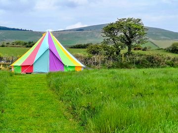 Colourful bell tent, all pitches are large