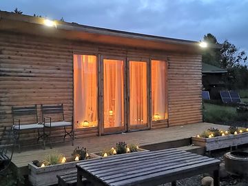 The cabin at night