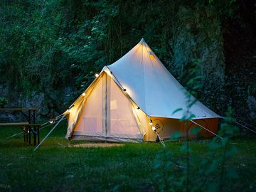 Bell tent lit up at night (added by manager 06 feb 2024)