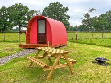 Pod with firepit and picnic table