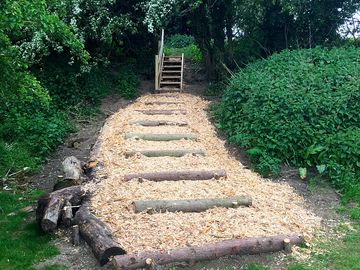 Steps leading up the the old bridge for walks along the river glen