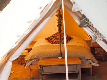 A peek inside one of the bell tents