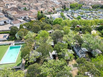 Aerial view of site and town