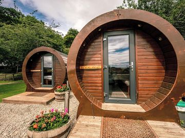 Exterior of a whisky barrel microlodge