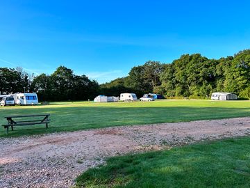 View of the campsite with a lovely blue sky