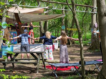 Yoga class at the woodland stage
