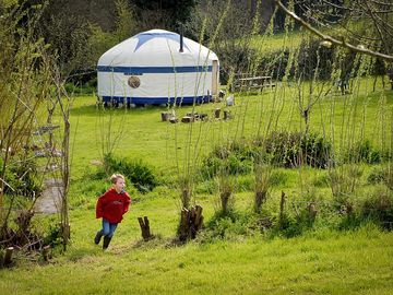 A child playing in the field by a yurt (added by manager 09 may 2024)