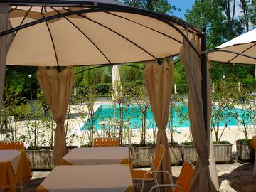 The bar-restaurant and swimming pool
