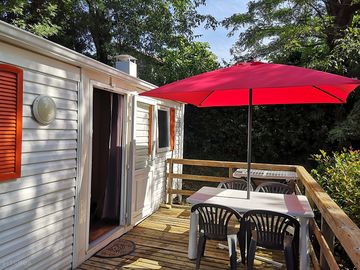 Decking outside a two-bed static caravan