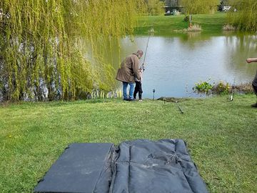 Pitch next to lake