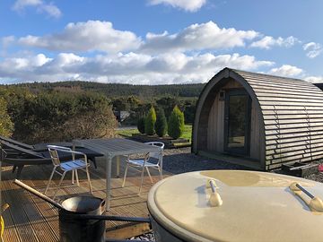 2 person camping pod, with dutchtub wood fired hot tub