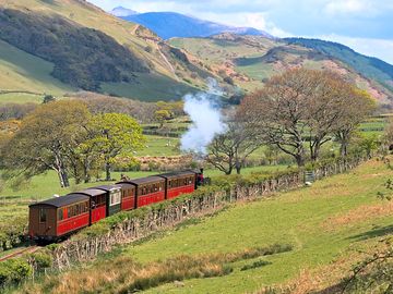 The tal y llyn railway passing alongside the field