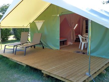 Tent on a wooden platform