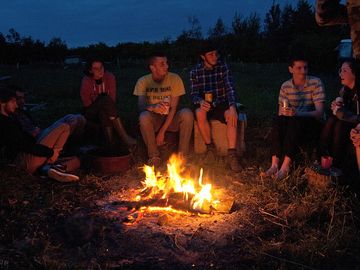 Sitting round the fire with some friends