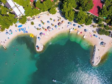 From the air, campsite beach area