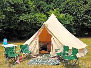 Full set up of outside of the bell tent