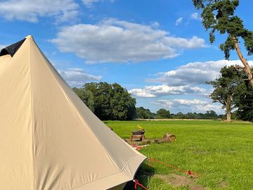 Big sky and long views from robens pre-pitched bell tent.