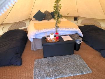 Inside of one of our bell tents