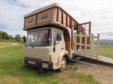 Horse box with private bathroom and outdoor seating