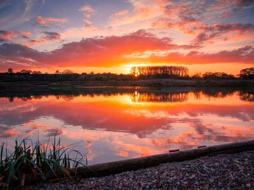 Stunning sunset over the lake