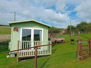 Front of cabin and private seating area