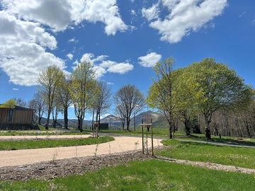 Site with mountains in the background