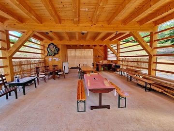 Kitchen with large tables