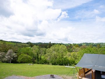 View looking down on dyffryn tent