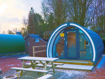 Pod with a picnic table, fire pit