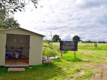 Honesty shop and entrance to the camping field