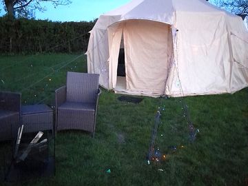 Bell tent with seating